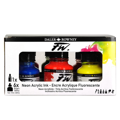Daler-Rowney FW Acrylic Ink Set 6/Pkg-Neon - 5A0029LM-1GCZ0 Daler-Rowney FW Acrylic Ink Set 6/Pkg-Neon - 5A0029LM-1GCZ0