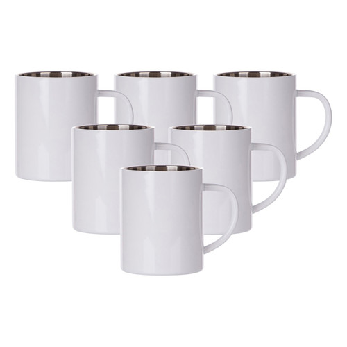 Craft Express 15oz Stainless Steel Sublimation Mugs 6/Pkg-White w/ Stainless Steel interior 5A0026X5-1G95W - 655471030171
