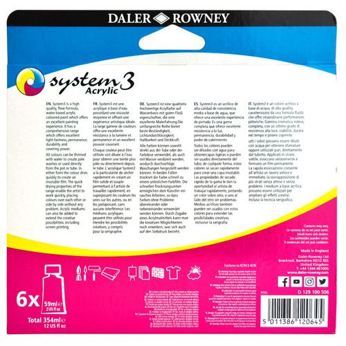 Daler-Rowney System3 Acrylic Paint Process Set 6/Pkg-Assorted Colors - 5A0029LN-1GCYM Daler-Rowney System3 Acrylic Paint Process Set 6/Pkg-Assorted Colors - 5A0029LN-1GCYM