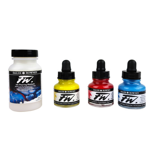 Daler-Rowney FW Acrylic Ink Pouring Set 4/Pkg-Assorted Colors - 5A0029M9-1GCYK Daler-Rowney FW Acrylic Ink Pouring Set 4/Pkg-Assorted Colors - 5A0029M9-1GCYK