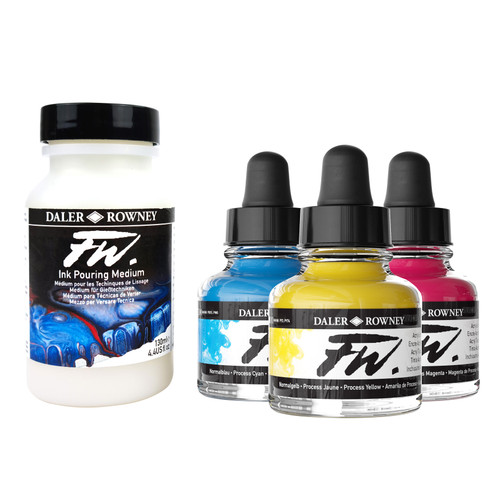 Daler-Rowney FW Acrylic Ink Pouring Set 4/Pkg-Assorted Colors - 5A0029M9-1GCYK Daler-Rowney FW Acrylic Ink Pouring Set 4/Pkg-Assorted Colors - 5A0029M9-1GCYK