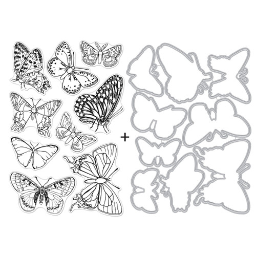 Hero Arts Clear Stamp & Die Combo-Beautiful Butterflies HA-SB358