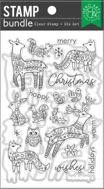 Hero Arts Clear Stamp & Die Combo-Folk Winter Animals HA-SB383 - 085700943307