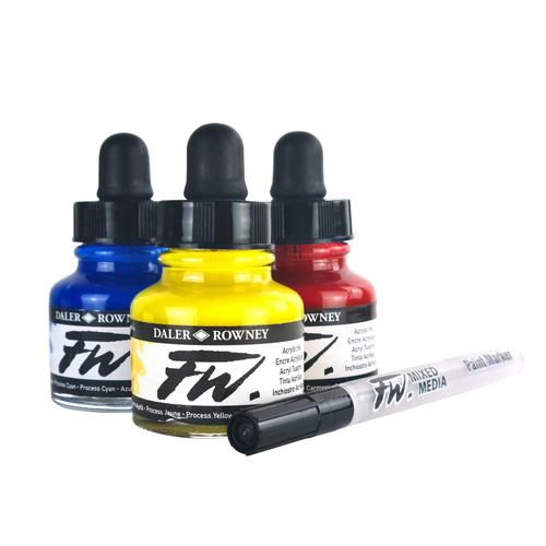 Daler-Rowney FW Acrylic Ink Set 3/Pkg-Primary - 5A0029LQ-1GCYJ
