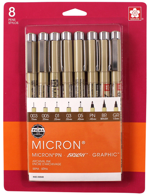 Sakura Pigma Pens 8/Pkg-Sepia 50048 - 053482500483