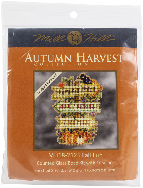 3 Pack Mill Hill Counted Cross Stitch Kit 3.25"X2.5"-Fall Fun (14 Count) MH182125 - 098063114673