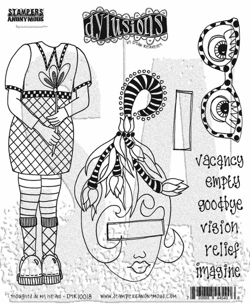 Dyan Reaveley's Dylusions Cling Stamp Collections 8.5"X7"-Thoughts In My Head - DYRC-1GDGR - 793888445406