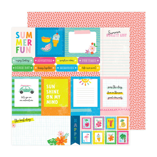 25 Pack Pebbles Fun In The Sun Double-Sided Cardstock 12"X12"-Sunny Journaling PBFS12-30643 - 765468084688