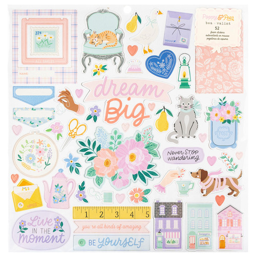 3 Pack - American Crafts Foam Stickers 12"X12" 52/Pkg-Poppy And Pear - 34025798 - 765468076201