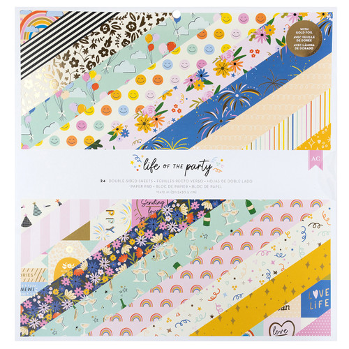 American Crafts Double-Sided Paper Pad 12"X12" 24/Pkg-Gold Foil, Life Of The Party - 34025848 - 765468075457