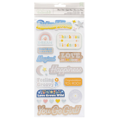 3 Pack Jen Hadfield Flower Child Thickers Stickers 47/Pkg-Phrase W/Silver Holographic Foil JH014152 - 765468043968