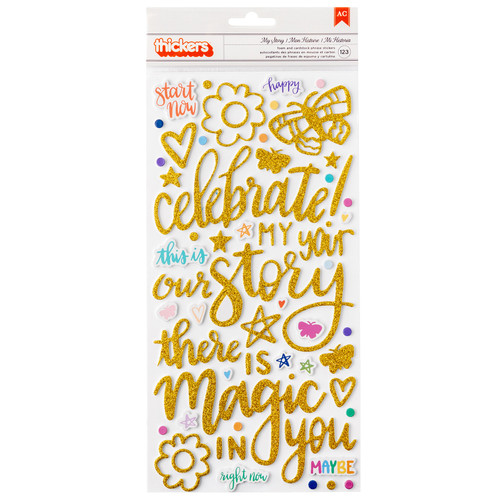 3 Pack Shimelle Main Character Energy Thickers Stickers 123/Pkg-Phrase Gold Glitter SHMCE115 - 765468045504