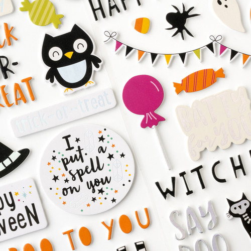 3 Pack American Crafts Happy Halloween Thickers Stickers 47/Pkg-Phrase Holographic Foil On Foam ACHH4709