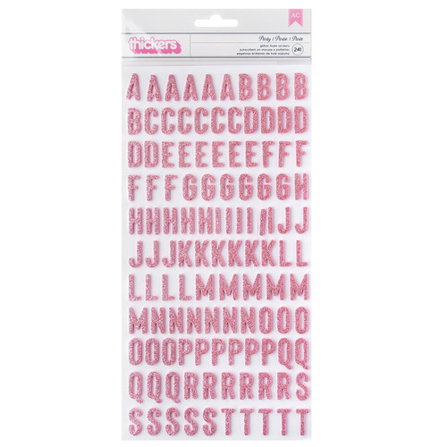 3 Pack American Crafts Life Of The Party Thickers Stickers 241/Pkg-Pink Glitter Alpha 34025847 - 765468075440