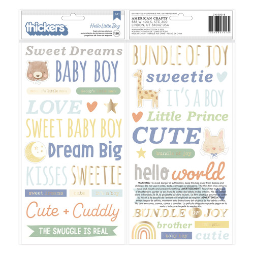 3 Pack American Crafts Hello Little Boy Thickers Stickers 136/Pkg-Phrase 34030018