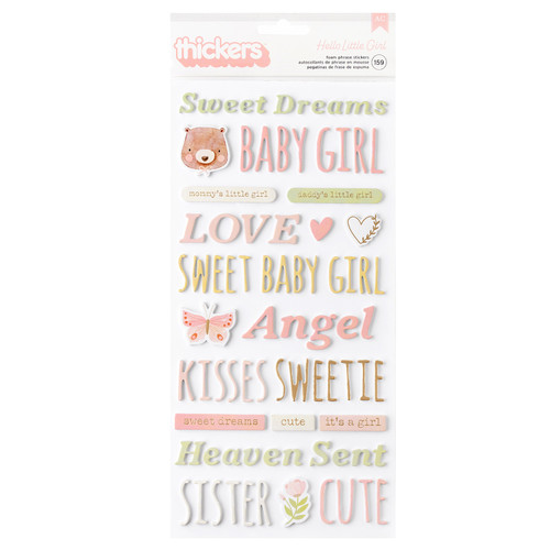 3 Pack American Crafts Hello Little Girl Thickers Stickers 159/Pkg-Phrase 34030044 - 765468074245