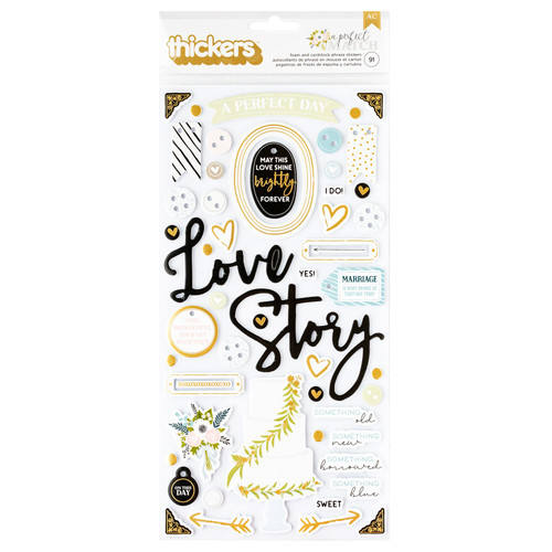3 Pack - American Crafts A Perfect Match Thickers Stickers 91/Pkg-Phrase, Gold Foil - 34025961 - 765468074702
