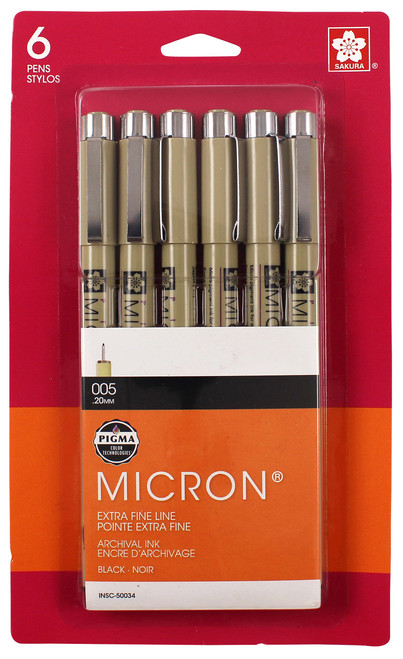 Sakura Pigma Micron Pens 005 .2mm 6/Pkg-Black 50034 - 053482500346