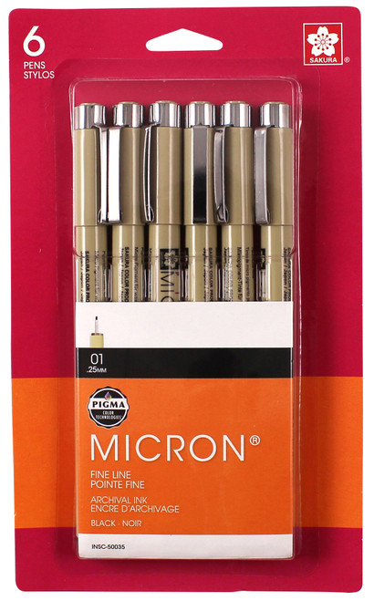 Sakura Pigma Micron Pens 01 .25mm 6/Pkg-Black - 50035 - 053482500353
