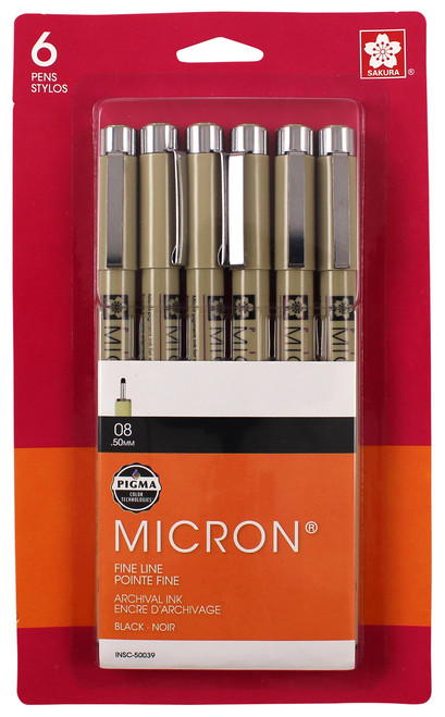 Sakura Pigma Micron Pens 6pc Set (08)-Black - 50039 - 053482500391 Sakura Pigma Micron Pens 6pc Set (08)-Black - 50039 - 053482500391