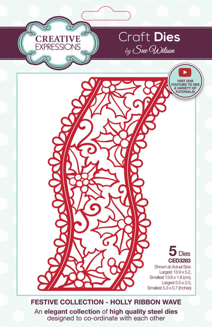 Creative Expressions Craft Dies By Sue Wilson-Festive Holly Ribbon Wave 5A00283N-1GB55 - 5055305989340