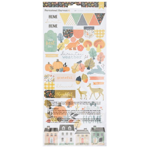 3 Pack - American Crafts Farmstead Harvest Stickers 6"X12" 77/Pkg-Gold Foil - ACFH4726 - 765468060071