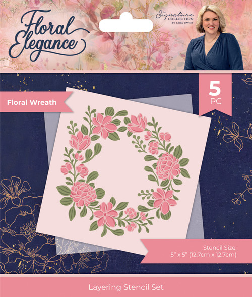 2 Pack - Sara Signature Floral Elegance Layering Stencil 5"X5"-Floral Wreath - TEN5FLWR - 195094111654
