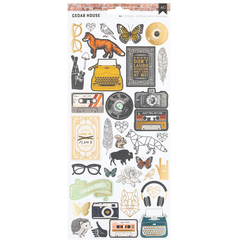 3 Pack - American Crafts Cedar House Cardstock Stickers 6"X12" 84/Pkg-Icons, Gold Foil - 34030341 - 765468083391