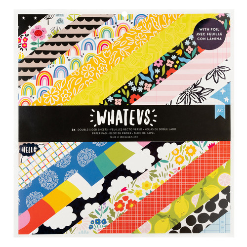 American Crafts Double-Sided Paper Pad 12"X12" 24/Pkg-Black Foil, Whatevs - 34030584 - 765468072487