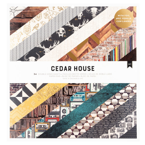 American Crafts Double-Sided Paper Pad 12"X12" 24/Pkg-Gold Foil, Cedar House - 34030337 - 765468083353