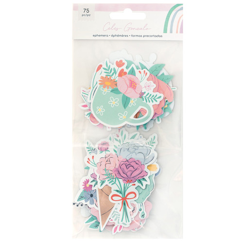 3 Pack American Crafts Rainbow Avenue Ephemera Die-Cuts 75/Pkg-Floral 34025942 - 765468076430