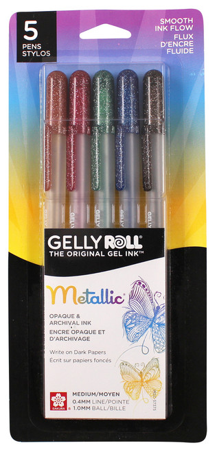 2 Pack - Sakura Gelly Roll Metallic Medium Point Pens 5/Pkg-Sepia, Burgundy, Hunter, Blue & Black - 57375 - 053482573753