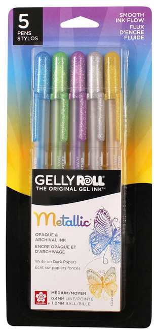 2 Pack - Sakura Gelly Roll Metallic Medium Point Pens 5/Pkg-Gold, Silver, Blue, Emerald & Purple - 57373 - 053482573739