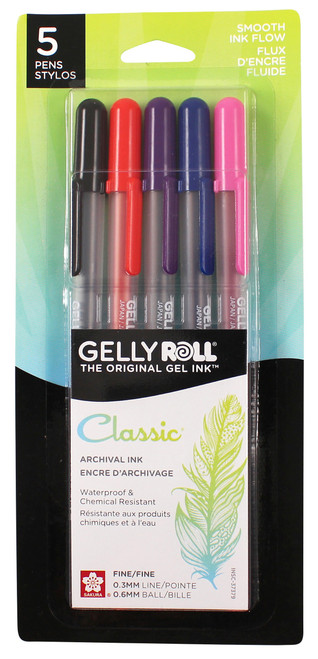 2 Pack - Sakura Gelly Roll Fine Point Pens 5/Pkg-Royal Blue, Red, Purple, Black & Pink - 37379 - 053482373797