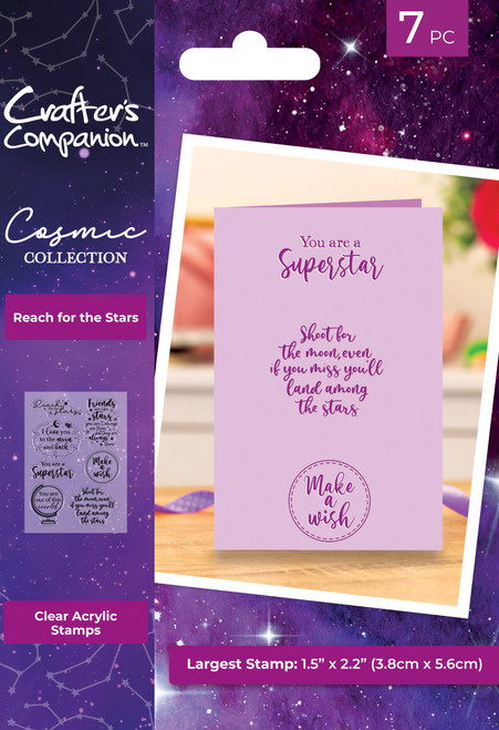 2 Pack Crafter's Companion Cosmic Clear Acrylic Stamp-Reach For The Stars CASTRFTS - 195094109835