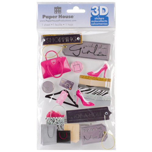 3 Pack - Paper House 3D Stickers 4.5"X7.5"-Shopping Girls - STDM156E - 767636376533