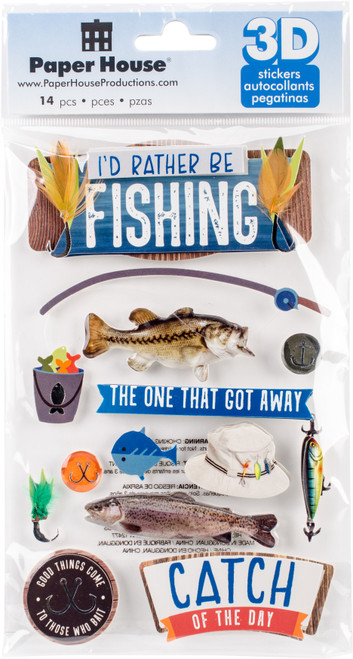 3 Pack - Paper House 3D Stickers 4.5"X7.5"-I'd Rather Be Fishing - STDM0289 - 767636820227