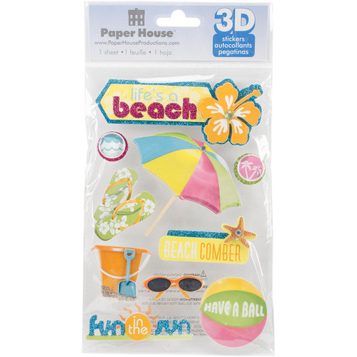 3 Pack - Paper House 3D Stickers 4.5"X7.5"-Life's A Beach - STDM28E - 767636375284 3 Pack - Paper House 3D Stickers 4.5"X7.5"-Life's A Beach - STDM28E - 767636375284