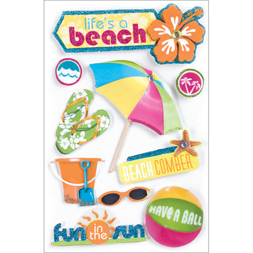 3 Pack - Paper House 3D Stickers 4.5"X7.5"-Life's A Beach - STDM28E