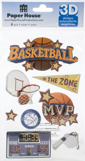 3 Pack - Paper House 3D Stickers 4.5"X7.5"-Basketball - STDM16E - 767636375161 3 Pack - Paper House 3D Stickers 4.5"X7.5"-Basketball - STDM16E - 767636375161
