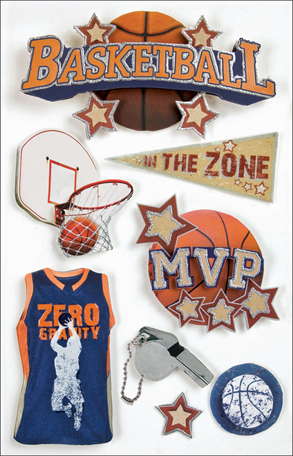 3 Pack - Paper House 3D Stickers 4.5"X7.5"-Basketball - STDM16E 3 Pack - Paper House 3D Stickers 4.5"X7.5"-Basketball - STDM16E
