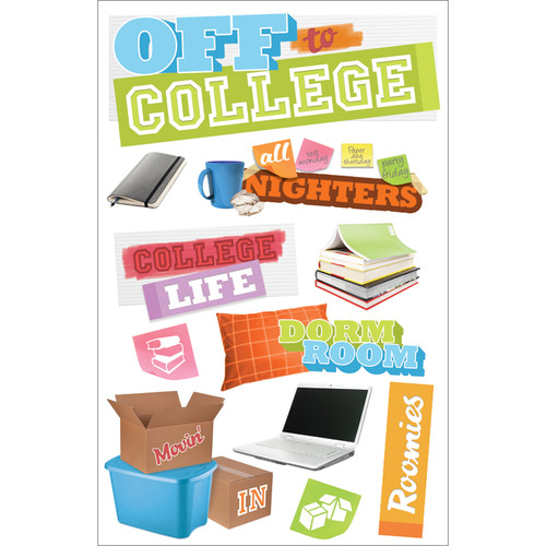 3 Pack - Paper House 3D Stickers 4.5"X7.5"-Off To College - STDM190E