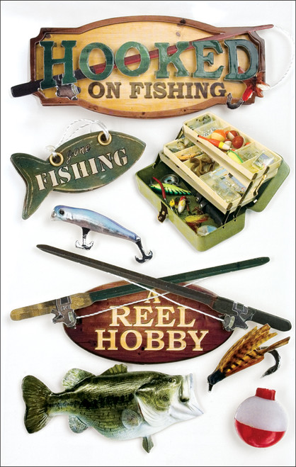 3 Pack - Paper House 3D Stickers 4.5"X7.5"-Hooked On Fishing - STDM05E - 767636375055