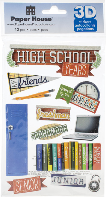3 Pack - Paper House 3D Stickers 4.5"X7.5"-High School - STDM0123 - 767636376205