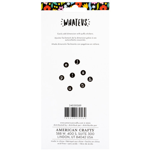 3 Pack American Crafts Whatevs Puffy Stickers 180/Pkg-Alpha, Matte 34030589