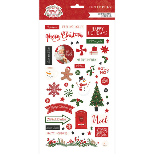 3 Pack - PhotoPlay Chipboard Stickers 6"X12.5"-Holly And Ivy - 5A002B1X-1GDHG - 709388346921