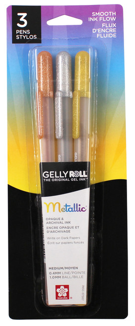 3 Pack - Sakura Gelly Roll Metallic Medium Point Pens 3/Pkg-Gold, Silver & Copper - 57387 - 053482573876