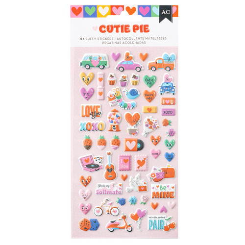 3 Pack - American Crafts Cutie Pie Puffy Stickers 57/Pkg-Icons - Iridescent Foil - 34027440 - 765468061801