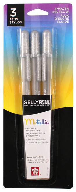 3 Pack - Sakura Gelly Roll Metallic Medium Point Pens 3/Pkg-Silver - 57386 - 053482573869