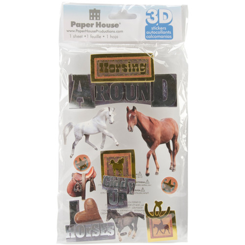 3 Pack - Paper House 3D Stickers 4.5"X7.5"-Horsing Around - STDM81E - 767636375796